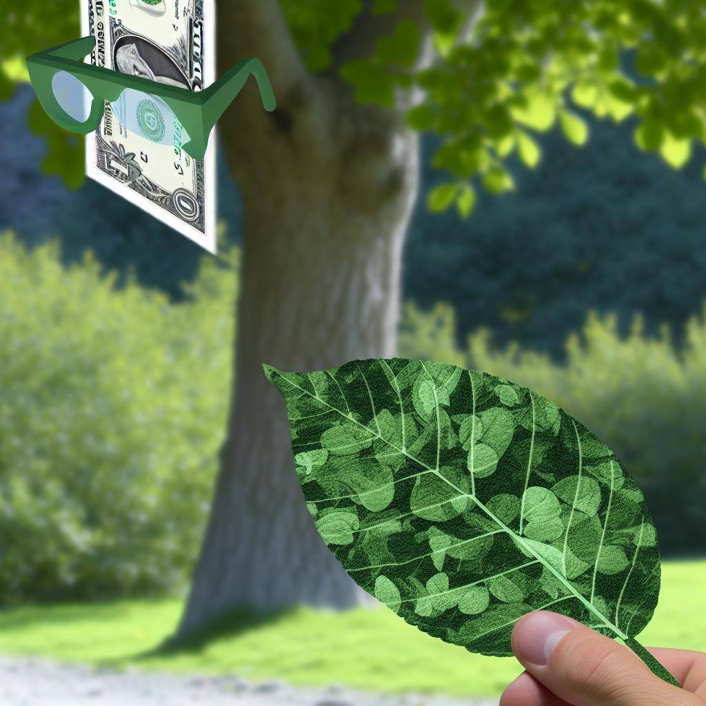 A US dollar grows out of a leaf on a tree